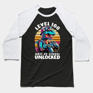 Level 100 days of school unlocked video games dinosaur boys Baseball T-Shirt